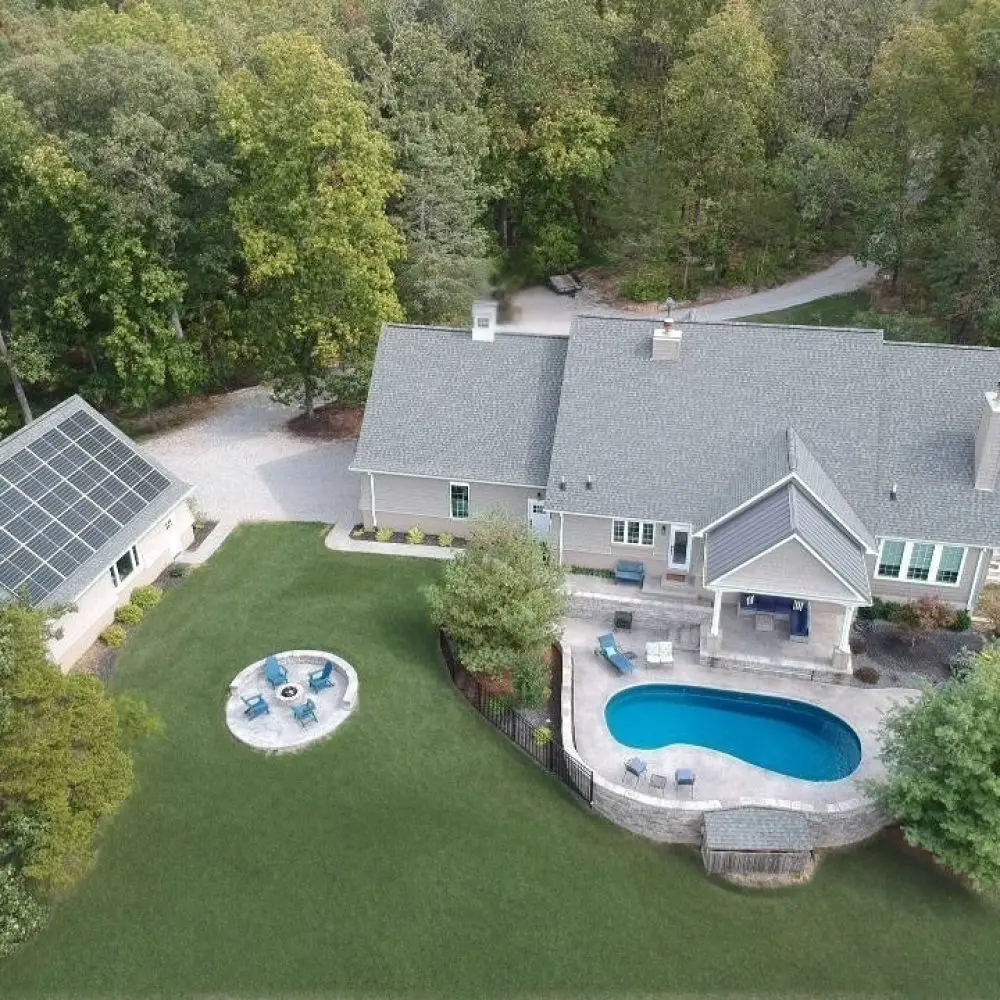 Overhead view of an Oyster fiberglass pool in Evening Sky in upstate NY